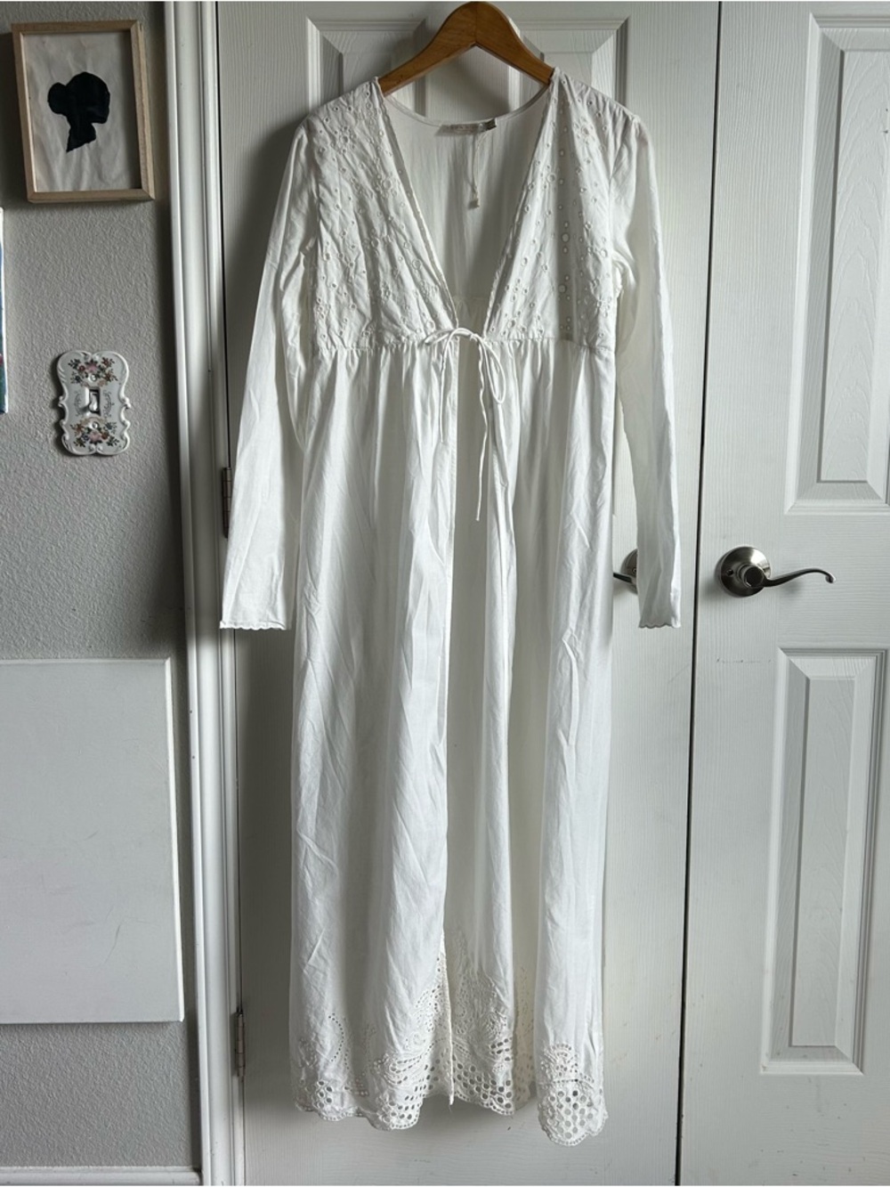 Zara white eyelet cottagecore lightweight  house dress robe